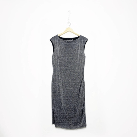 Ted Baker Kailee Sparkle Dress metallic jersey fitted midi black silver 5 US 12 - Picture 1 of 6